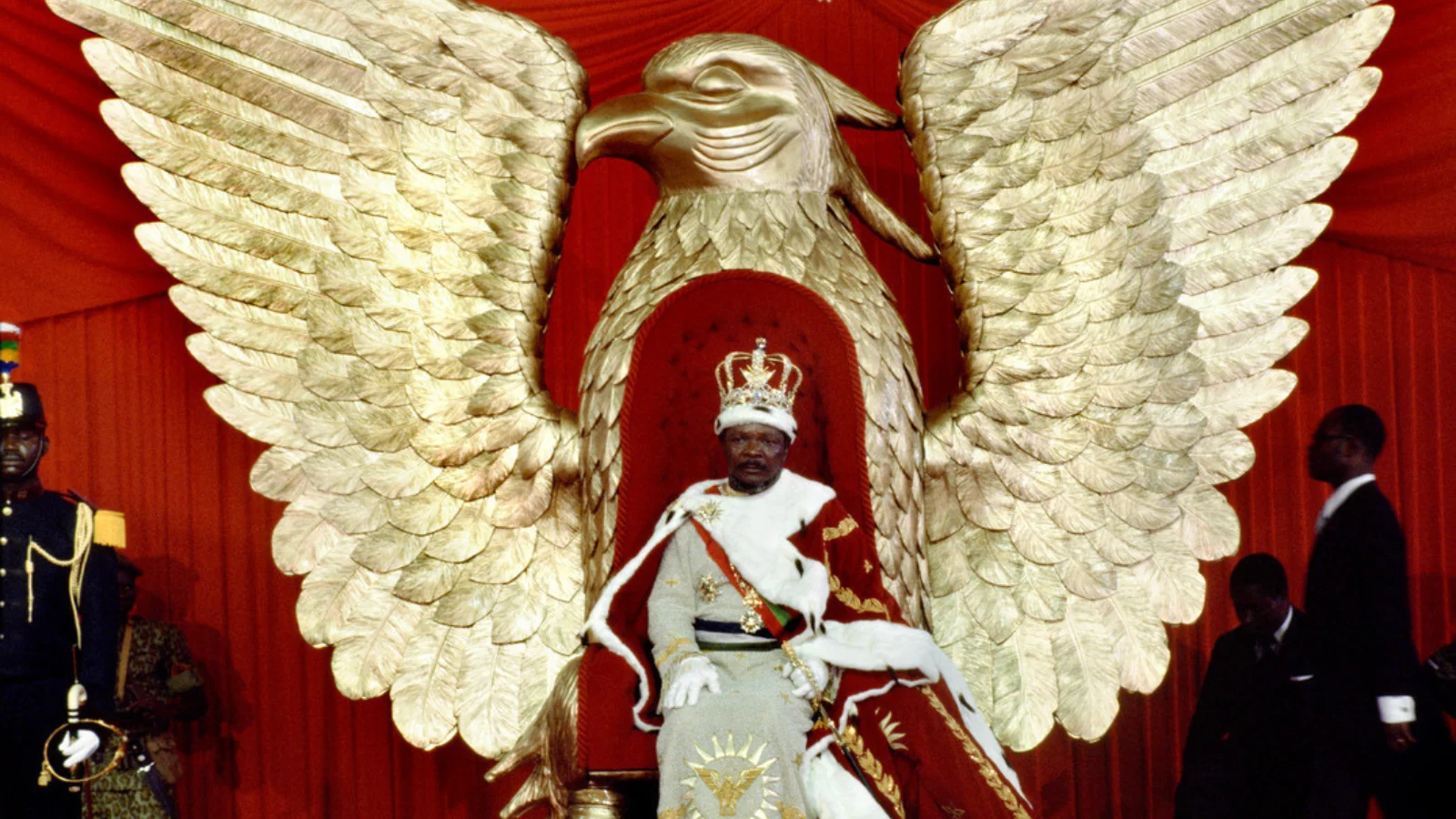 The coronation of the self-proclaimed Emperor Bokassa I, who spent tens of millions of dollars of public money on his coronation, which included wearing costumes in Napoleon's fashion.